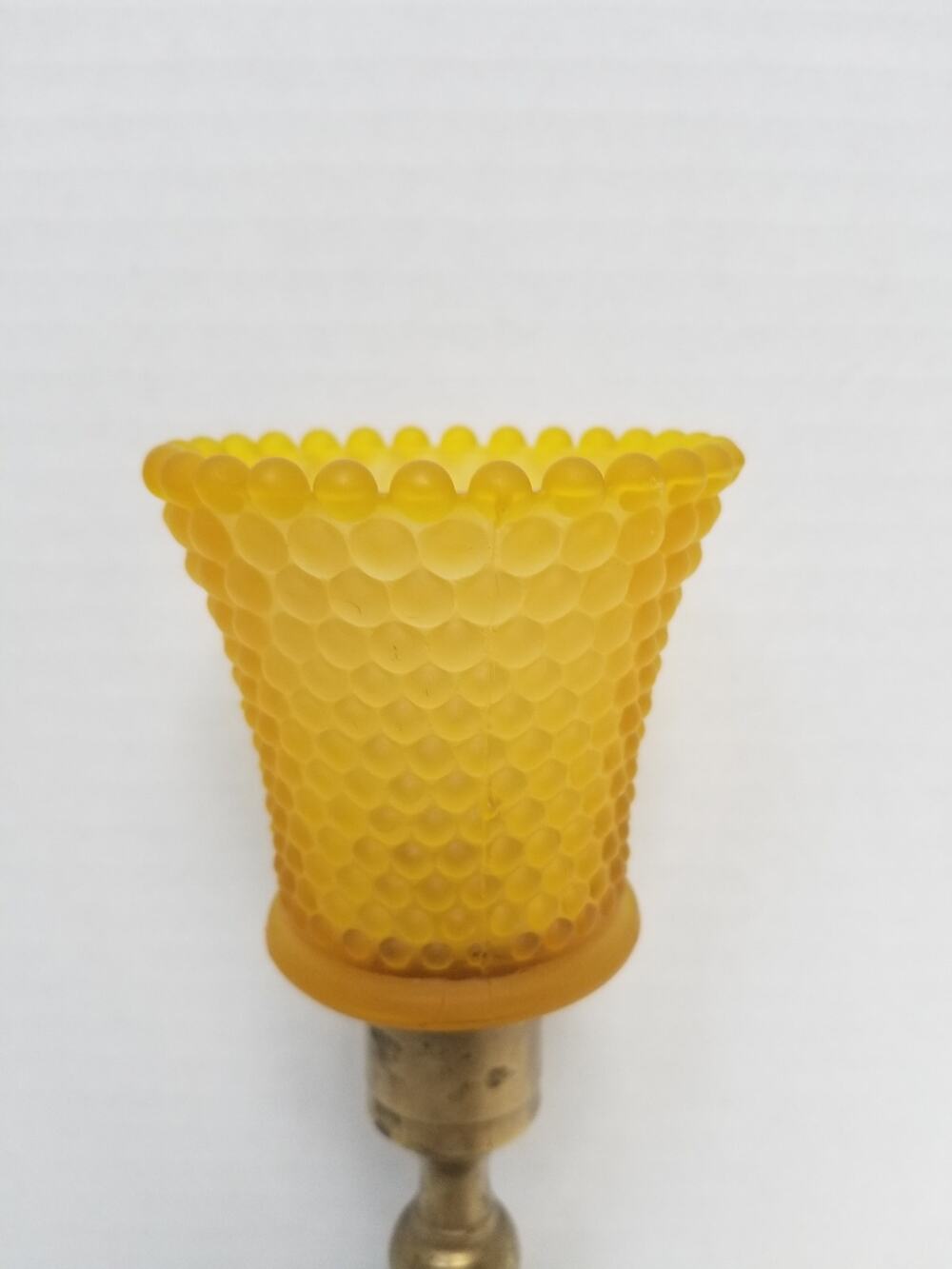 Vintage Homco Frosted Yellow/Gold Hobnail Glass Peg Votive Candle Holder